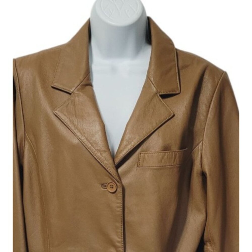 Leather Dialouge Brown 100%‎ Leather Jacket Women's Size M Lined Button Pockets